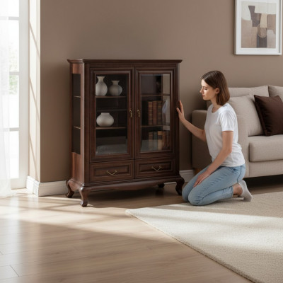 Klassieke vitrinekast Vitrinekast Kast Massief houten vitrines V-W 3-4 Glazen kast