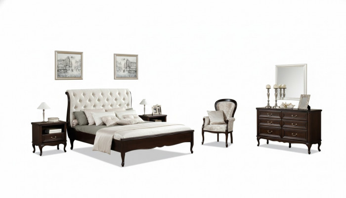 Compleet slaapkamer bed tweepersoonsbed nachtkastjes ladekast fauteuil Chippendale Royal