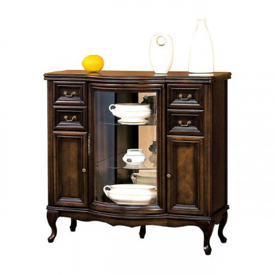 4-delige woonkamerset in Italiaanse stijl, bestaande uit een dressoir, vitrine en RTV-meubel in Chippendale-stijl.