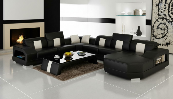 Woonlandschap Bank Bekleding Hoek Bankstel Designer Leren Bank