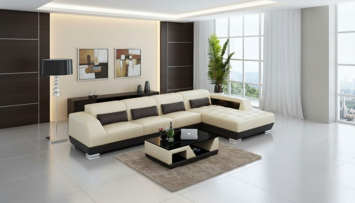 Leren bank Bank Woonlandschap Hoekbank Hoekset Ontwerp Modern Bankstel G8024C