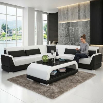 Ontwerper salontafel Gestoffeerde tafel Leder Glas Moderne tafels 6108