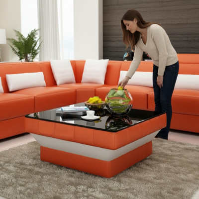 Ontwerper salontafel gevoerde tafel leer glazen moderne tafels #8009