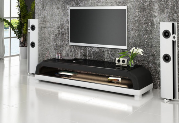 RTV TV dressoir Leder Glas Tafel TV-kastje Tafel Designer 6108