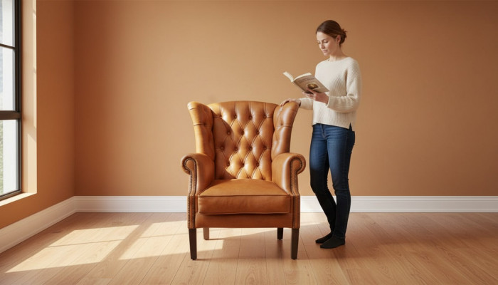 Chesterfield oorfauteuil fauteuil stoffering televisie kantoor bank 100% echt leer