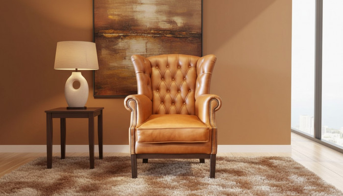 Chesterfield oorfauteuil fauteuil stoffering televisie kantoor bank 100% echt leer