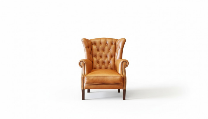 Chesterfield oorfauteuil fauteuil stoffering televisie kantoor bank 100% echt leer