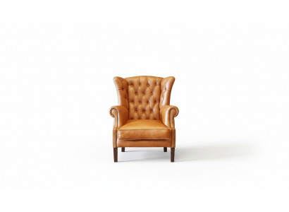 Chesterfield oorfauteuil fauteuil stoffering televisie kantoor bank 100% echt leer