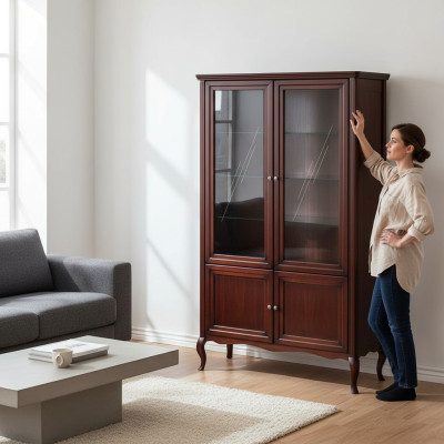 Kast Klassieke vitrinekast Massief hout Echt hout - Model PR-W2