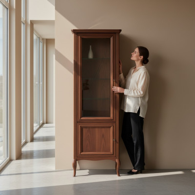 Kast Echt Hout Massief hout Klassieke Vitrine Vitrinekast Model PR-W 1-2