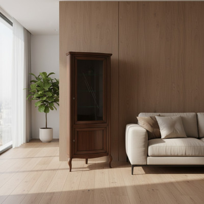 Hoekkast massief houten houten kast Klassieke vitrine Vitrinekast - PR-W-N