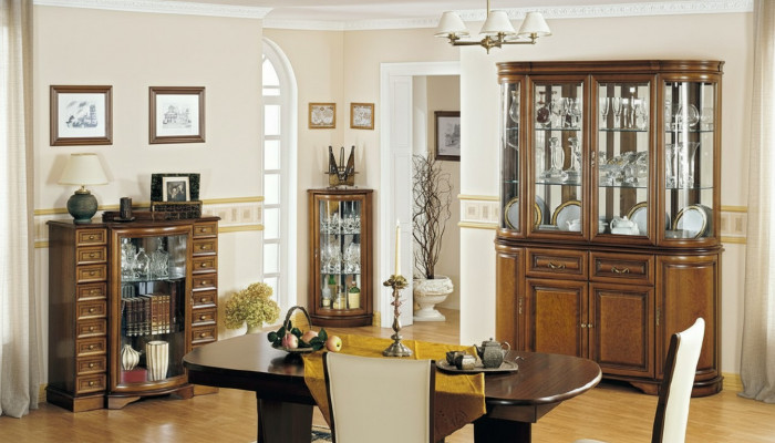 Complete woonkamer vitrinekast dressoir tafel vitrinekast eetkamer set 4-delig