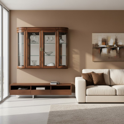 Echt houten vitrine hangvitrine wandvitrine Klassieke designer spiegel - Z-W3