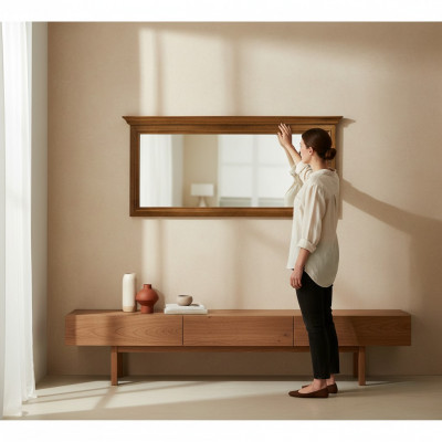 Klassieke Grote Spiegel Wandspiegel Echt Houten Frame Hangspiegel Model N-L1