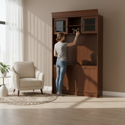 Klassieke paneel met wandplank en verlichting, bedwand bekleding BA-16