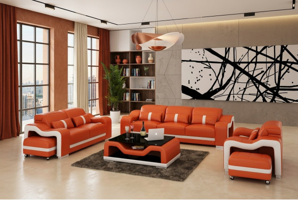 Lederen bank Bank Woonlandschap 3+2+1-zits Set Bankstelbank Bankstel