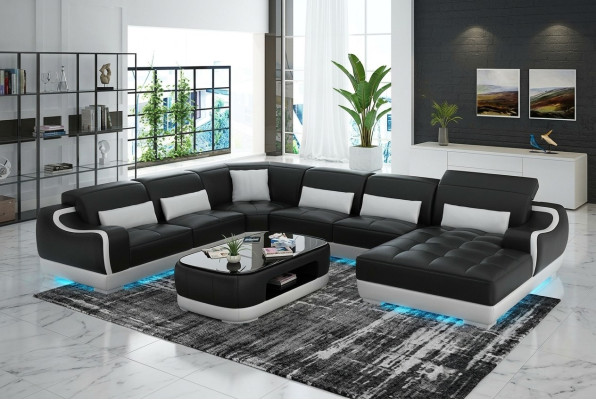 Leren bank gestoffeerde zit hoekbank set woonlandschap woonkamer bank G8025