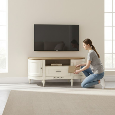 Elegante witte tv-kast van natuurlijk hout: functionaliteit en stijl voor uw interieur