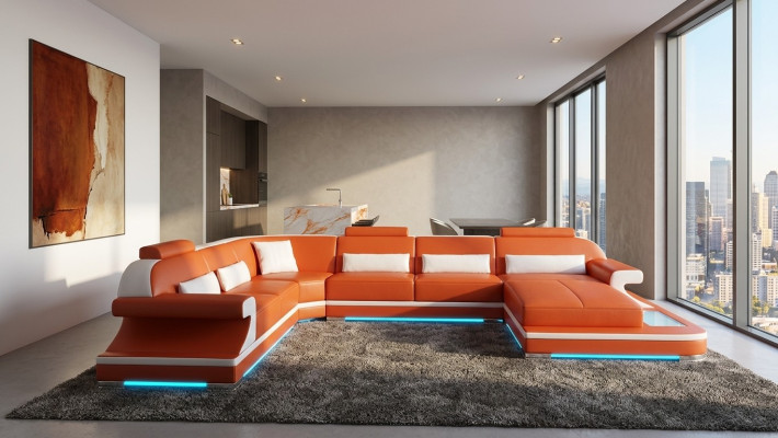Leren bank bank woonlandschap hoekbank hoekbank set ontwerp modern sofa G8021