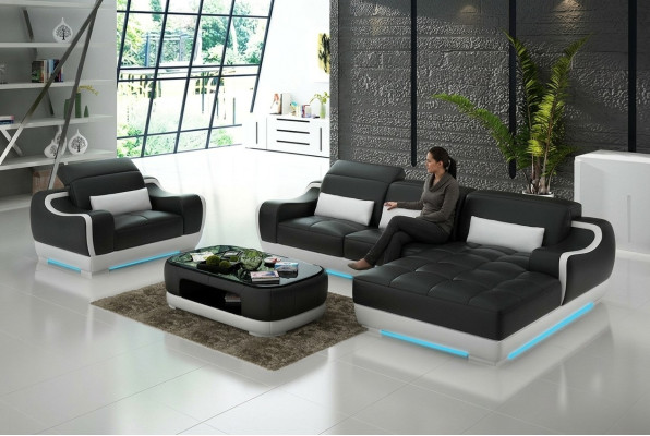 Leren bank Bank woonlandschap hoekbank + fauteuil Nieuw stel Modern Sofa G8025E