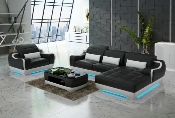 Leren bank Bank woonlandschap hoekbank + fauteuil Nieuw stel Modern Sofa G8025E