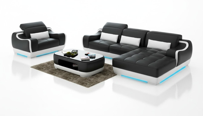 Leren bank Bank woonlandschap hoekbank + fauteuil Nieuw stel Modern Sofa G8025E