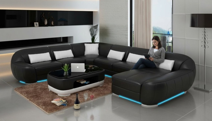 Leren bank Bank woonsamenstelling Hoekbank Hoekstel Ontwerp Modern Bankstel G8022