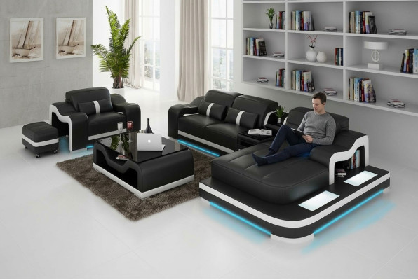 Leren bank Bank Woonlandschap Hoekbank Hoekbankstel Ontwerp Modern Sofa G8027E