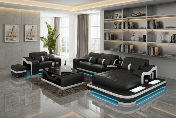 Leren bank Bank Woonlandschap Hoekbank Hoekbankstel Ontwerp Modern Sofa G8027E