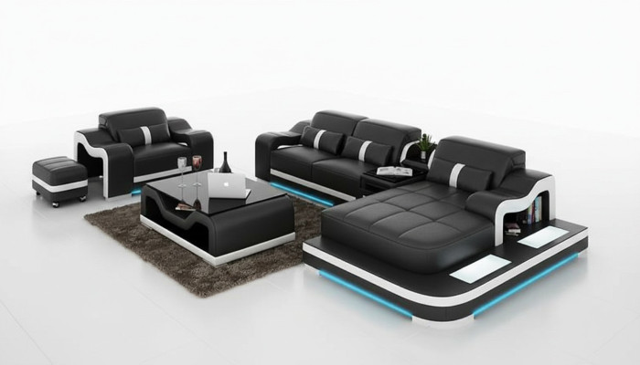Leren bank Bank Woonlandschap Hoekbank Hoekbankstel Ontwerp Modern Sofa G8027E