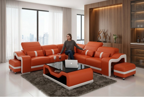 Leren bank Bankstel Woongroep Hoekbank Bank Hoek Modern Design Set  Leren bank Bankstel Woonkamer Hoekbank Bank Hoek Modern Design Set