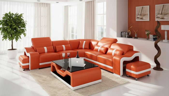 Leren bank Bankstel Woongroep Hoekbank Bank Hoek Modern Design Set  Leren bank Bankstel Woonkamer Hoekbank Bank Hoek Modern Design Set