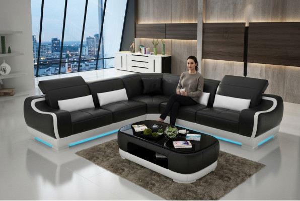 Leren bank Bank Woonlandschap Hoekbank Hoek set Ontwerp Modern Sofa G8025B