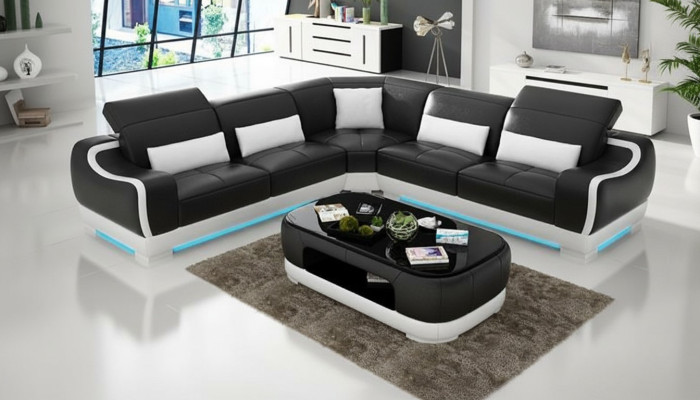 Leren bank Bank Woonlandschap Hoekbank Hoek set Ontwerp Modern Sofa G8025B