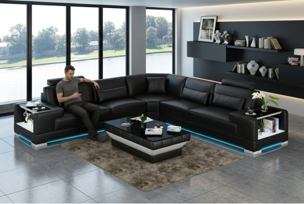 Leren bank bank bank woonlandschap hoekbank hoek modern design suite