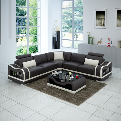 Lederen bank Bank Bank Woonlandschap Hoekbank Hoek Modern Design Set