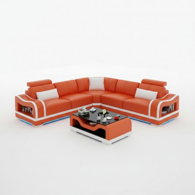 Lederen bank Bank Bank Woonlandschap Hoekbank Hoek Modern Design Set