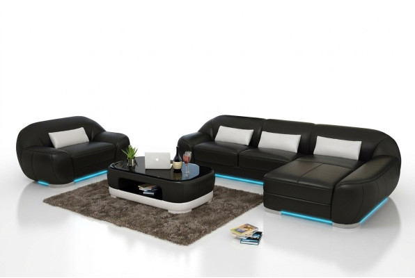 Ledersofa Bank Woonlandschap Hoekbank + Fauteuil Hoekset Design