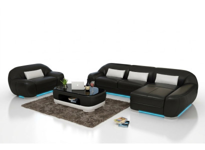Ledersofa Bank Woonlandschap Hoekbank + Fauteuil Hoekset Design