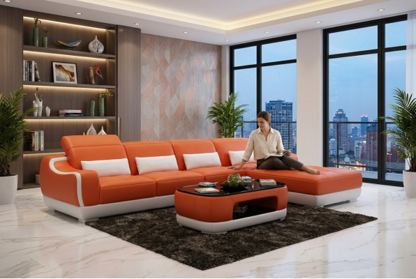 Lederen bank Bank Bank Woonlandschap Hoekbank Moderne designset