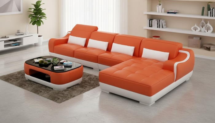 Lederen bank Bank Bank Woonlandschap Hoekbank Moderne designset