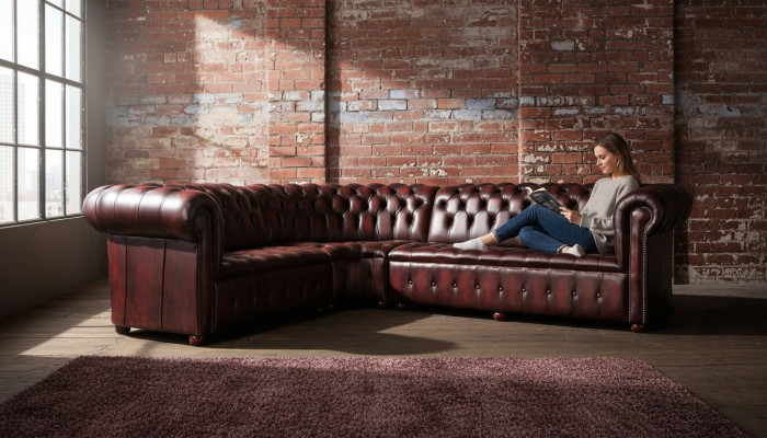 Chesterfield lederen hoekbank sofa bekleding hoek zitmeubel 100% leer
