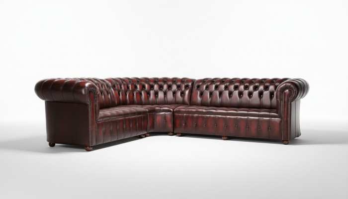 Chesterfield lederen hoekbank sofa bekleding hoek zitmeubel 100% leer