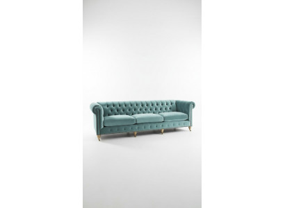Chesterfield 3-zitsbank Sofa Couch Textiel Leder Fluweel Set Bekleding Zit Nieuw
