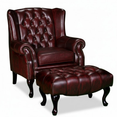 Chesterfield oorfauteuil + hocker fauteuil bankstel gestoffeerde set leer textiel 16101330