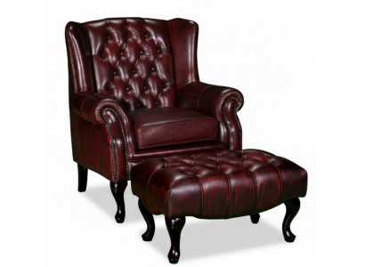 Chesterfield oorfauteuil + hocker fauteuil bankstel gestoffeerde set leer textiel 16101330