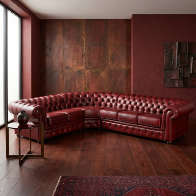 Hoekbank Sofa Bankstel Bekleding Hoekset Chesterfield 100% Leer Direct