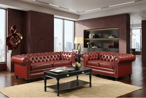 Bruine Chesterfieldbank 3+2 zits gestoffeerd ontwerpcouches Sofagarnituur