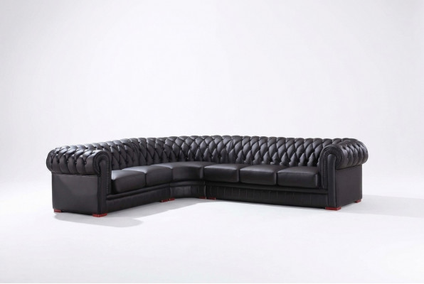 Chesterfield hoekbank L-vormige bank Designer bank Zwart Bank 100% Leer Direct