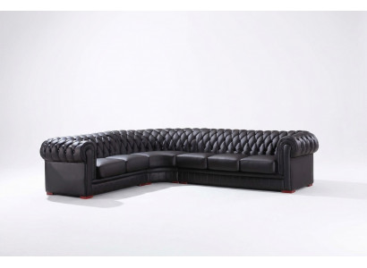 Chesterfield hoekbank L-vormige bank Designer bank Zwart Bank 100% Leer Direct